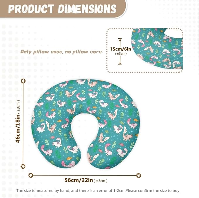 Axolotl Nursing Pillow Covers for U-Shaped Breastfeeding Pillow Nursing Pillow Case for Newborn Boys Girls Hidden Zipper Design Soft and Skin-Friendly