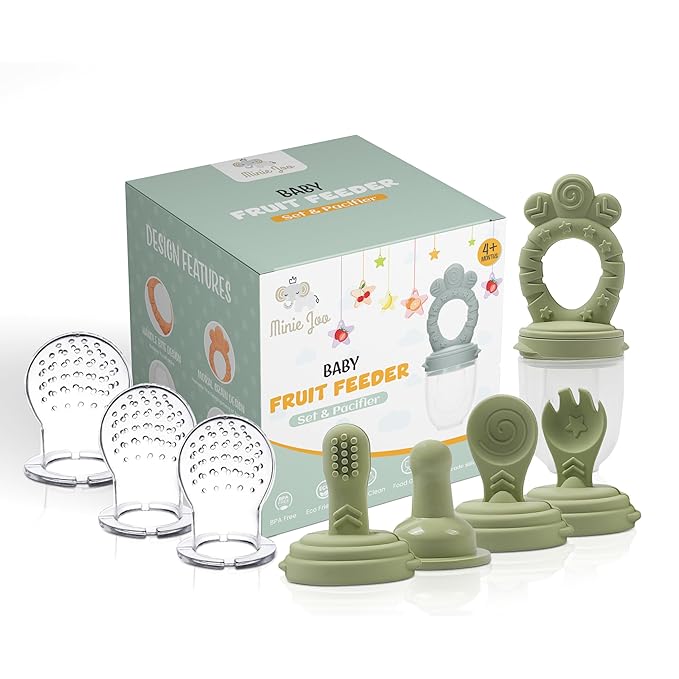 Baby Fruit Feeder Set ??BPA-Free Silicone Fresh Food Feeder with 3 Replacement Teats, Teething Feeder for Fruits & Purees, Safe Self-Feeding for Babies 4+ Months