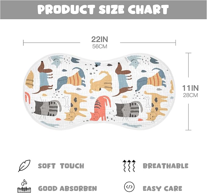 vvfelixl Muslin Burp Cloths Different Dogs Cats Baby Washcloths for Baby Girl Boys 2 Pack