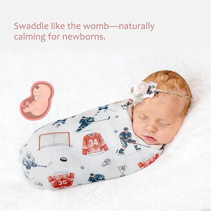 Muslin Swaddle Blankets for Newborn, Large 47"x47" Soft Breathable Bamboo Cotton Baby Blanket, Lightweight Receiving Blanket for Boys and Girls, Hockey Match