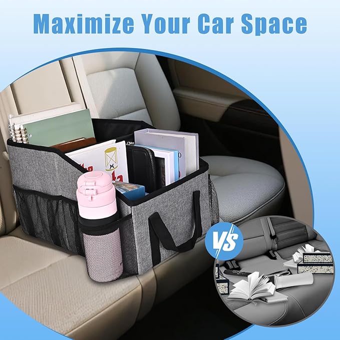 Smof Car Organizer- Car Seat Organizer for Front Seat Back Seat Between Seats, Foldable Car Storage Organizer for Kids Adults with Multi-Pockets-Car Organizers Backseat with Detachable Divider-Gray