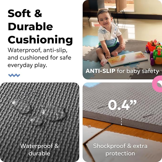 MioTetto Baby Play Mat, Comfortable Playtime Mat ??Portable Foam Floor Tiles, Safe Baby mat for Floor for Crawling & Development, Soft Play mat for Babies, Stylish Interlocking Foam Tiles