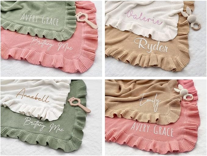 Embroidery Name Knit Baby Blanket, 30x40in Personalized Baby Blanket for Newborn Girl and Boy, Custom Knit Baby Boy Blanket with Embroidery, Newborn Boy Girl Soft Cotton Knit Blanket (Pink)