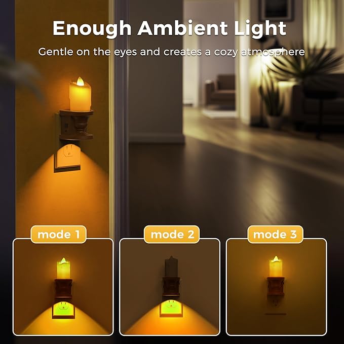 L LOHAS LED Night Light,[2-Pack] Flameless Candle Night Light with 3 Lighting Model, Dusk to Dawn Sensor,0-100LM Brightness Dimmable,Amber Light,Vintage Nightlight for Adults Hallway Bedroom