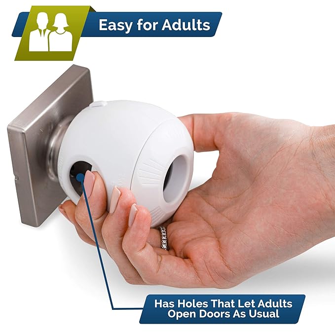 Door Knob Safety Cover for Kids (6 Pack) Hard-to-Remove Dual-Lock Door Handle Covers for Kids - Reusable Baby Proof Door Knob Locks - Installs Easily, No Tools Needed (White)