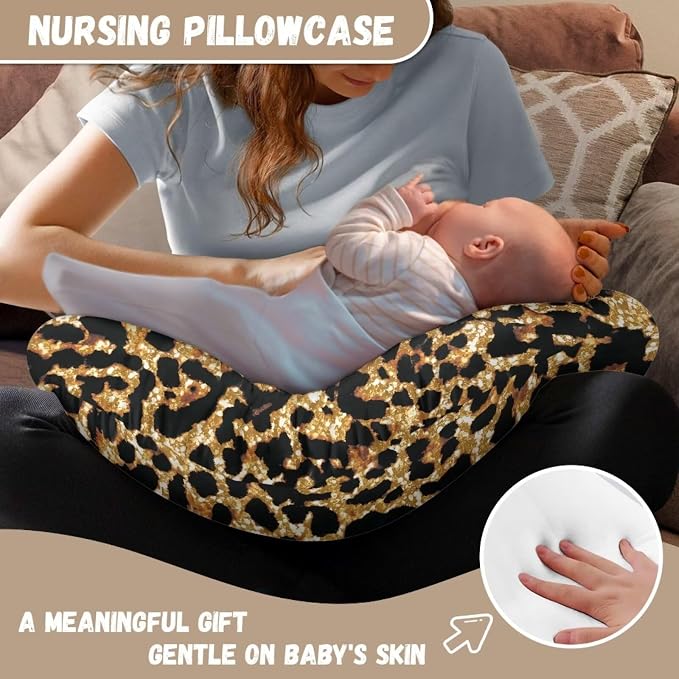 Leopard Print Nursing Pillow Slipcover Comfortable Skin-Friendly Fabric Nursing Pillow Replacement Cover Removable Bottle or Breastfeeding Pillowcase for Boys & Girls