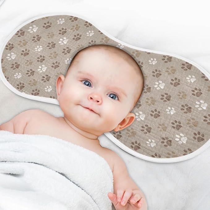 Brown Dog Paws Baby Muslin Burp Cloths Set of 4 Paw Muslin Washcloths Cute Milk Spit Up Rags Soft Newborn Towel Burp Cloth Bib for Unisex Boys and Girls, 22 x 11 Inch