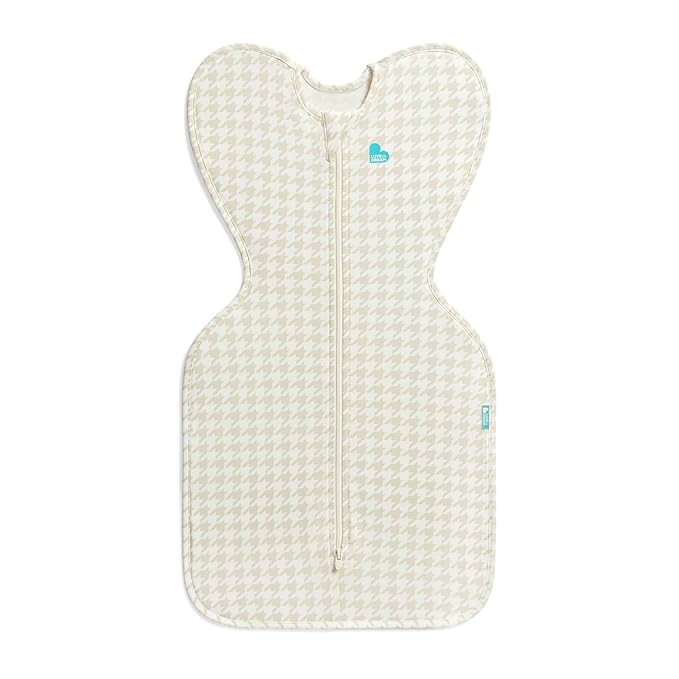 Love to Dream Swaddle UP, Sleep Sack 0-3 Months, Self-Soothing, Improves Sleep, Snug Fit Helps Calm Startle Reflex, Baby Essentials Must Haves Newborn, 1.0 TOG, Medium 13-19 lbs, Tan Houndstooth