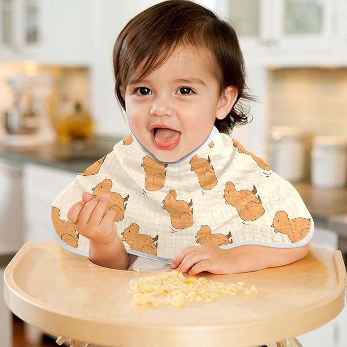 Muslin Burp Cloths for Baby Boys and Girls - 2-Pack Ultra Absorbent Cute Capybara Muslin Washcloths, Newborn Towel, Milk Spit Up Rags, Burp Cloth Bibs for Unisex, 22 x 11 Inch