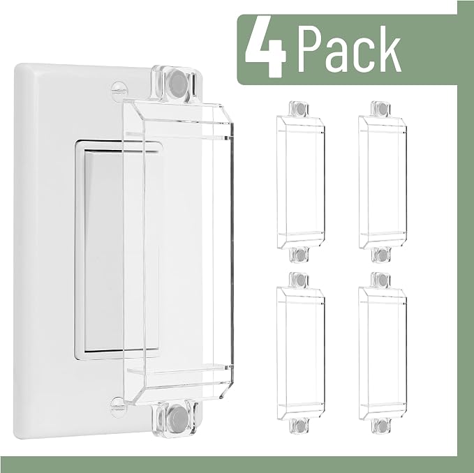 Bates- Magnetic Light Switch Guard, 4 Pack, Clear, Child Proof Light Switch Cover Child Proof