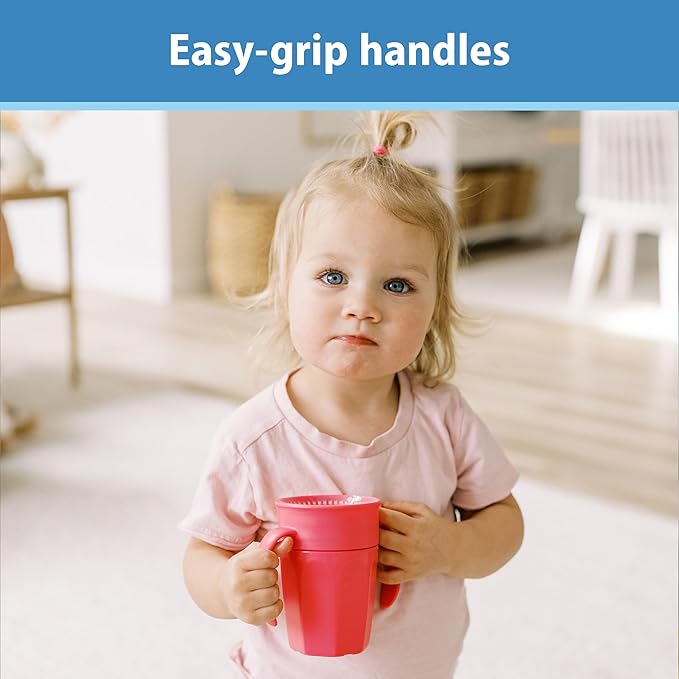 Dr. Brown's Milestones Cheers 360 Spoutless Transition Cup with Handles, Travel Friendly and Leak Free Sippy for Babies and Toddlers, Blue and Pink, BPA-Free, 7 oz/200 mL, 6m+