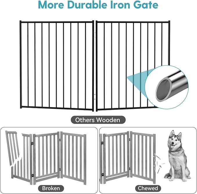 No Pawblems Free Standing Dog Gate, 30" Tall Foldable Dog Fence for Indoor, Up to 52 Inch Extra Wide Puppy Gate Extension for Stairs, Hallways, Doorways, Deck, Yard (White, 2 Panels)