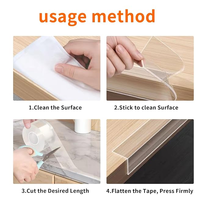 1.18 in x 9.84 FT,Clear Edge Protector Strip Sharp Edge Wrap Cover Tape, Self Adhesive Protective Bumper Guards for Cabinet Door Desk Glass Table Bed Furniture, Kitchen Countertop, Waterproof