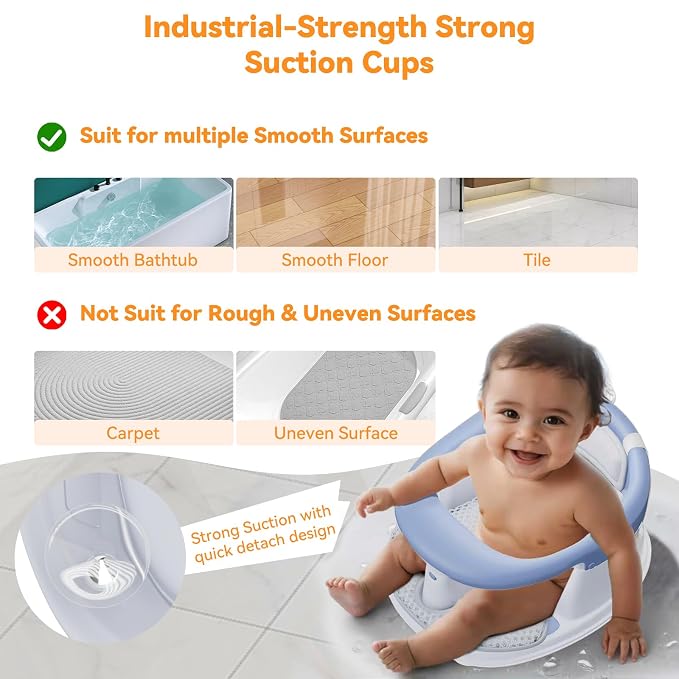 Baby Bath Seat for Babies 6 Months & Up - 360° Protection Baby Bath Chair with Temperature Alert & Cushion | Non-Slip Toddler Bathtub Seat | Newborn Infant Bath Tub Seats for Babies Sitting Up (Blue)