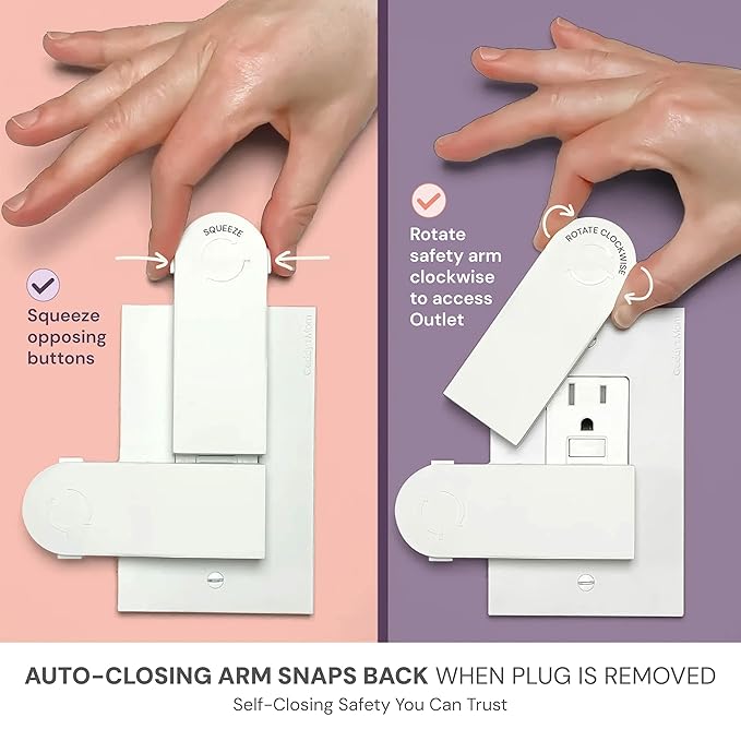 Self-Closing Outlet Cover Plate System by Geddy?™s Mom ??Automatic Child Safety that Covers Outlets When Unplugged, Shut Your Face, Easy Install, Award-Winning Baby Proofing for 2-Screw Decora Outlets