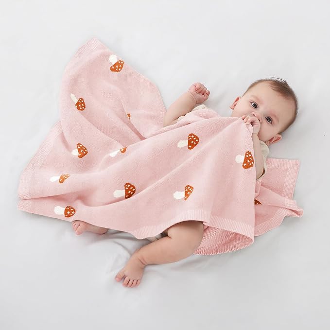 Knitted Baby Blanket for Boys & Girls, 100% Cotton Receiving Swaddle Crib Stroller Blanket for Shower Gift Registry for Newborns, Infants, Toddlers40 x31 Inches