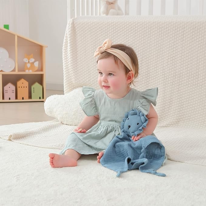 insular Lovey Blanket for Boys and Girls, Cotton Muslin Security Blanket for Babies, Soft Breathable Lovie Soothing Towel for Newborn and Infant, 2 Pcs Set, Pink&Khaki