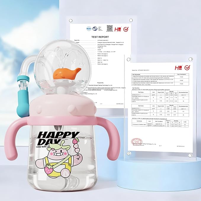 Comobebe Whale Fountain Cup for Kids Toddlers: 10oz/300ml Spill Proof Toddler Sippy,Straw Cup with Handle & Strap, BPA-Free forsippy cups for toddlers 1-3,Kids Water Bottle (Pink)