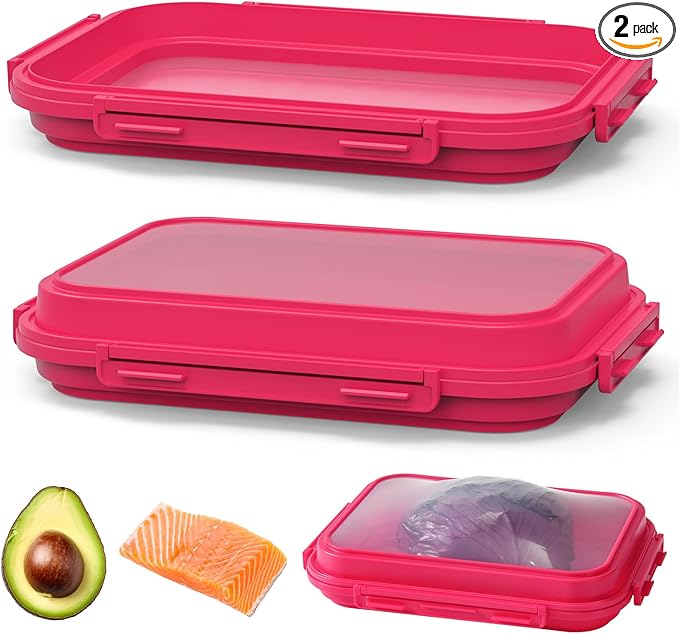 2-Piece Airtight Food Storage Containers Set ??Avocado Saver, Onion Keeper, Silicone Kitchen Organizers for Fridge, Reusable & Leak-Proof to Lock in Freshness K05-Pink