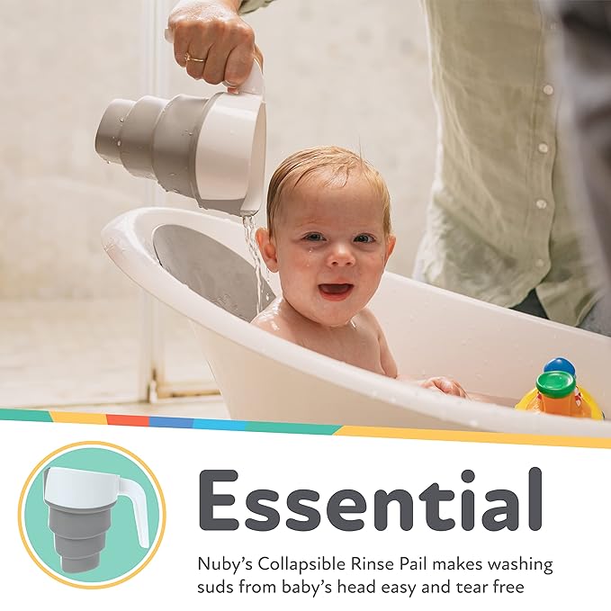 Nuby Collapsible Rinse Pail for Baby Bath Time - Collapsible Bucket with Easy Grip Handle to Rinse Baby Shampoo and Soap - Baby Essentials (Pack of 2)