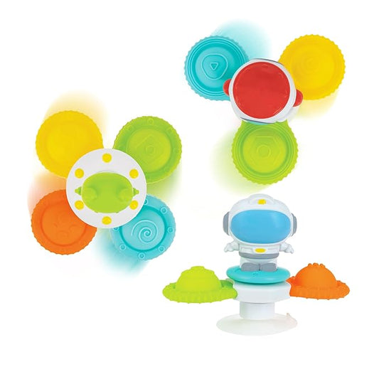 Nuby Suction Spinner Toys with Spinning Poppers ??3 Pack Baby Fidget Toys for High Chair & Bath, Space Theme, 12m+