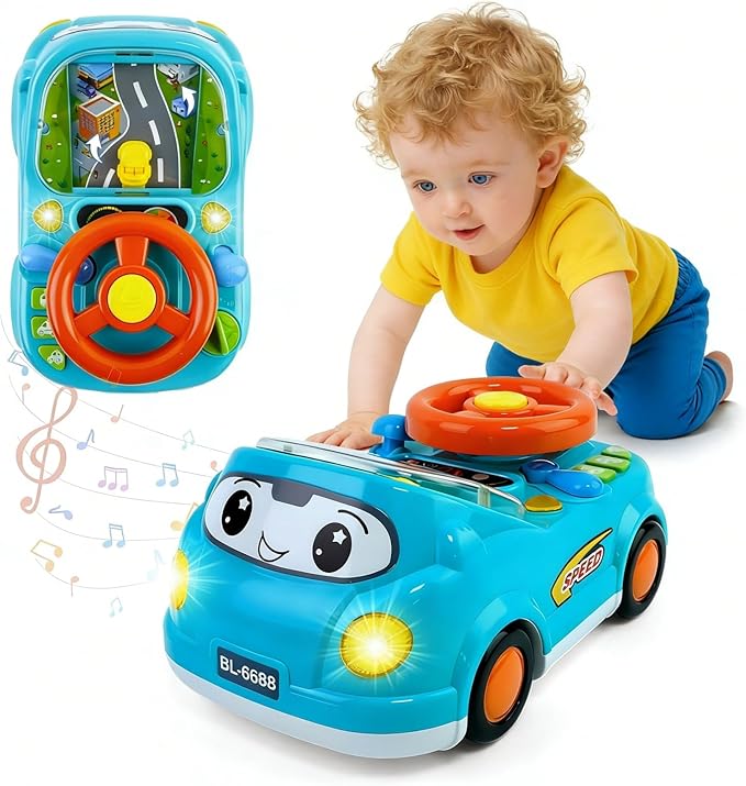 Toys for 1 + Year Old Boy,Toddler Racing Car Steering Wheel Toy with Sound & Light,Car Toys for Toddlers 1-3,Gift for 1 2 3 Years Old Boys Girls (Blue)