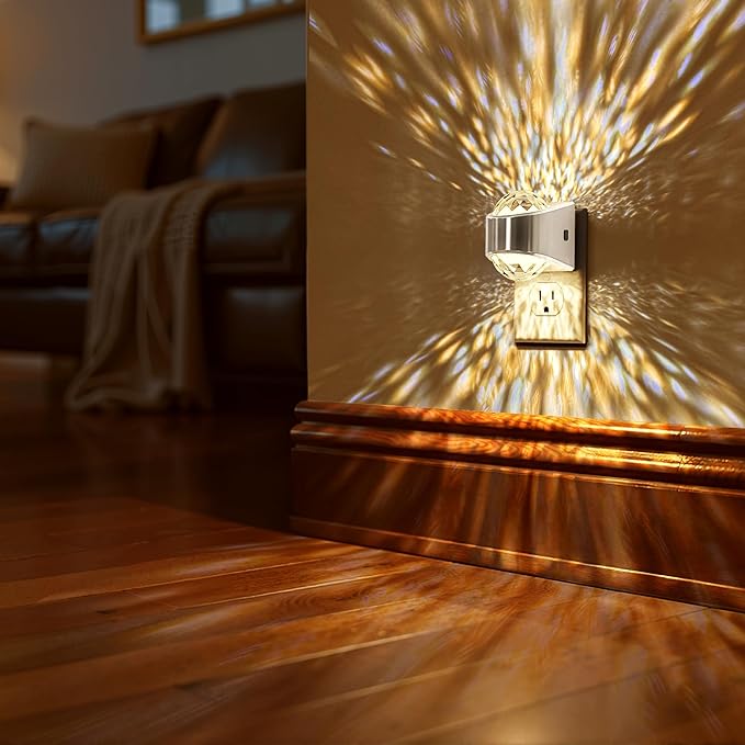 Briignite Night Light, Sliver Night Lights Plug into Wall, LED Projector Night Light, Soft White for Bedroom, Dimmable Brightness Dusk to Dawn Nightlight for Kids, Bathroom, Gaming Room, Home Decor