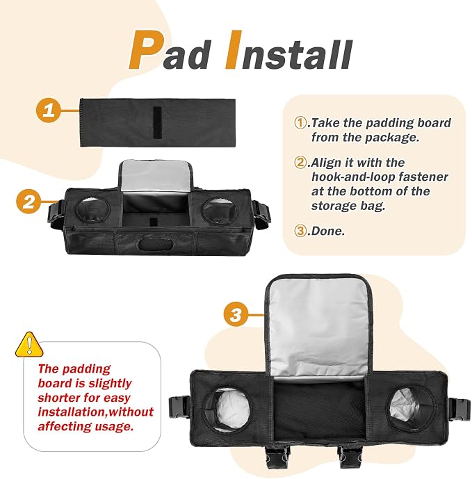 Parent Console Stroller Organizer for 4 seaters,Padded Wagon Parent Console with buckles,and large main storage pocket (19''Lx5''Wx6''H)