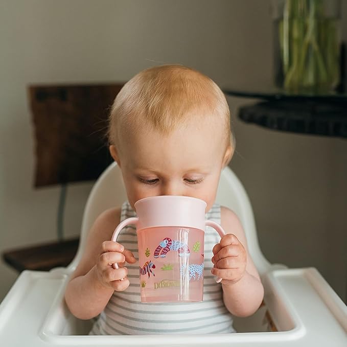 Dr. Brown's Milestones Cheers 360 Spoutless Transition Cup with Handles, Travel Friendly and Leak Free Sippy for Babies and Toddlers, Pink Animals, BPA-Free, 7 oz/200 mL, 6m+, 1-Pack