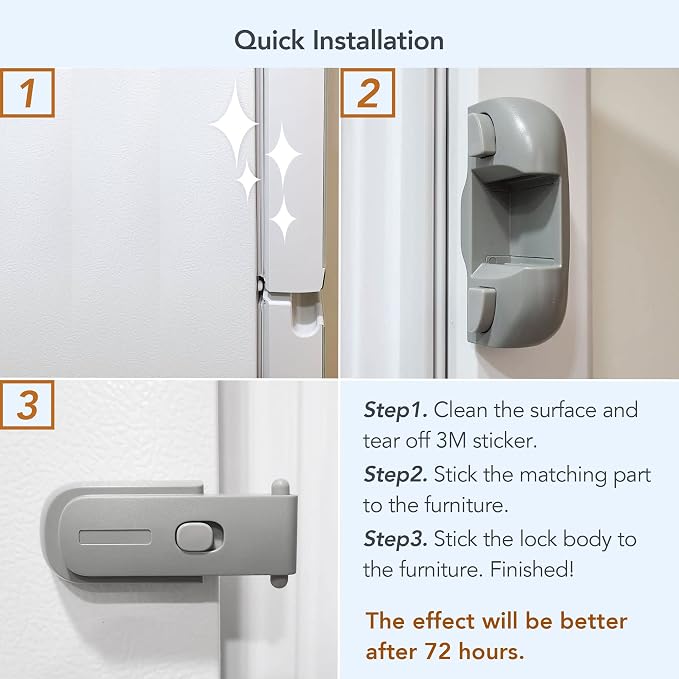 Moonybaby Baby Safety Freezer Door Latches to Keep Closed, Also for Fridge Lock for Kids, 2-Pack, Space Gray
