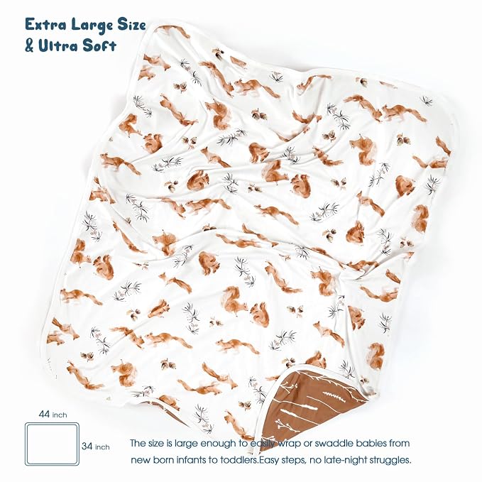 GRSSDER Reversible Baby Blankets Super Soft Jersey Knit Swaddle Blanket for Baby Girls and Boys, Stretchy Breathable Receiving Blankets 34 x 44 Extra Large for Baby Swaddling