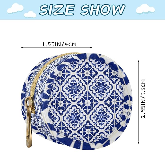 Pacifier Holder with Clip Pacifier Case for Diaper Bag Round Baby Pacifier Pouch Box Bag Portable Floral Blue and White Geometric