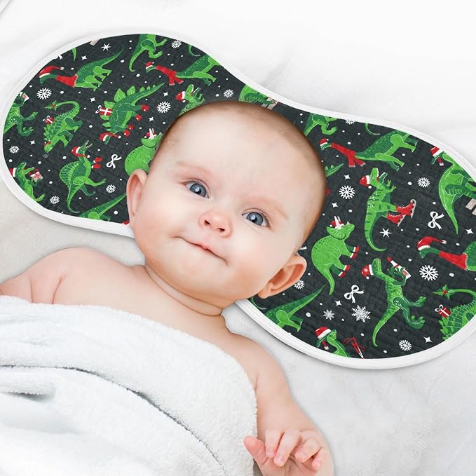 Muslin Baby Burp Cloths, Christmas Dinosaur Muslin Washcloths Baby Bibs Rags Comfy Soft Absorbent in for Newborn Boys and Girls 4 Piece 22 x 11 Inch