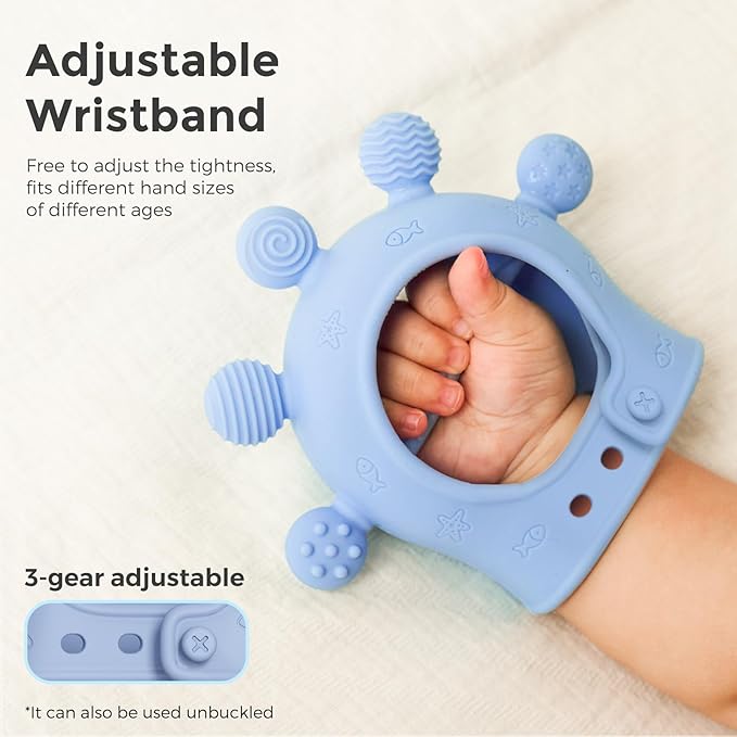 Momcozy Baby Teether Toys | Silicone Teether for 0-12 Months | Baby Teething Relief | Blue