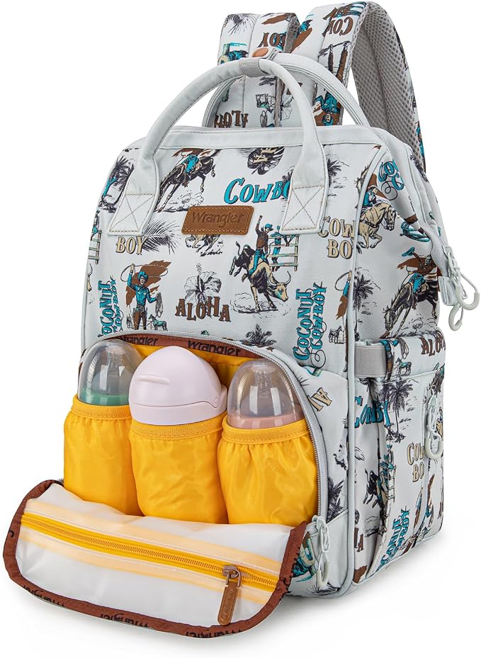 Montana West Wrangler Callie Diaper Bag Backpack with Stroller Straps Western Pattern Multifunction Baby Travel Bag WG2204-91102BG