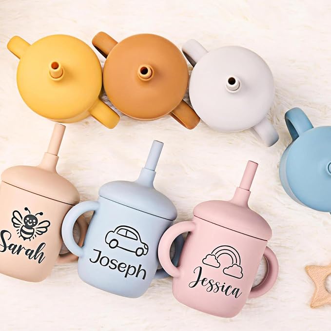 Personalized Silicone Straw Cup Baby Three Stage Training Cup Suitable for Infants Toddlers and Children Baptism Gift Easter Gift