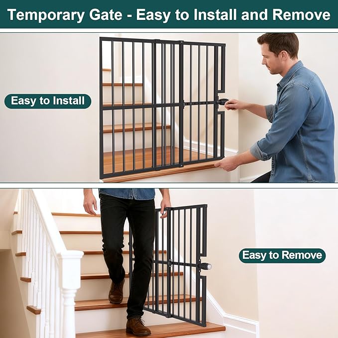 10-Second Quick Install Pressure Mounted Dog Gate for Pets and Kids,Adjustable 29'' to 43'' Wide Metal Pet Gate for Doorways Stairs,No Drilling,Expandable,30'' Tall Indoor Portable Safety Baby Gate
