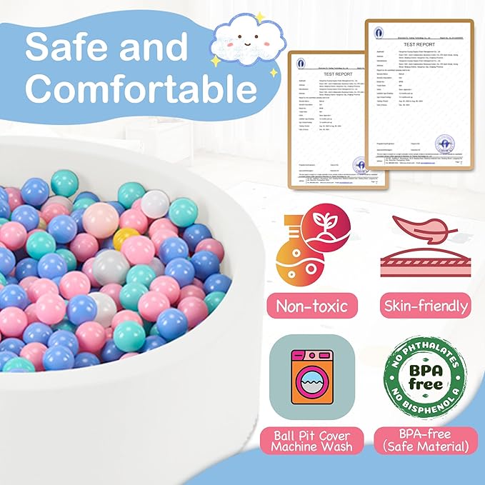 47.2" x 15.7" Foam Ball Pit for Toddlers, Baby Round Balls Pool for Babies 1-3, Kids Play Ball Pits for Boys and Girls, Balls Not Included, White