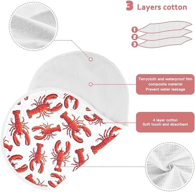 Muslin Burp Cloths for Baby Boys and Girls - 2-Pack Ultra Absorbent Lobsters Muslin Washcloths, Newborn Towel, Milk Spit Up Rags, Burp Cloth Bib for Unisex, 22 x 11 Inch