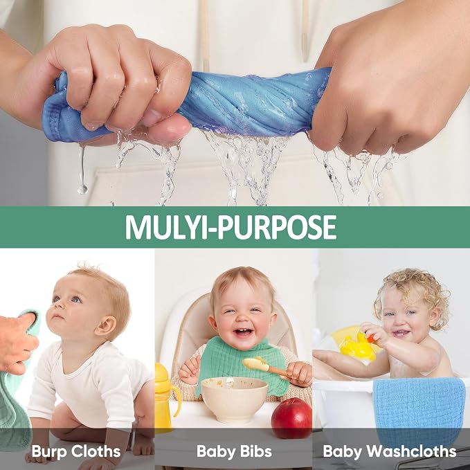MIGIOL Muslin Burp Cloths 100% Cotton Pack of 12. Soft, Gentle & Absorbent Baby Burp Cloths for Baby Girl & Boys. (Light Blue 12 Pieces)