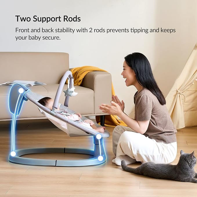 VaVaSoo 2-in-1 Electric Baby Swing, Dual-Arm Support Tollder Chair up to 66 lbs for Enhanced Stability, 3 Swing Motions & 8 Soothing Sounds, 2 Adjustable Height, Light Grey