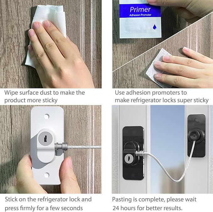 Fridge Lock (2 Pack),Refrigerator Lock with Keys,for Fridge, Cabinet Locks, Drawers, Dishwasher, Toilet and Child Safety Cabinet Locks, Traceless Adhesive No Drilling (White)