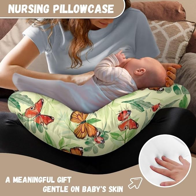 Ladybug Butterfly Nursing Pillow Covers Slipcovers for Breastfeeding Moms, Ultra Soft Breathable Feeding Pillow Slipcover for Baby Boy Girl