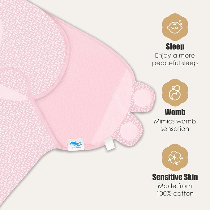 SWEET DOLPHIN 3-Pack Baby Swaddle Sleep Sacks - Newborn Swaddle Blanket with Soft Cotton - Ergonomic Wrap for Boys and Girls, 0-3 Months, Pink