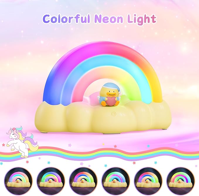 Rainbow Night Light, Night Lamp with 3 Mode and 30 min Timing LED Rechargeable Touch Control Neon Light for Kids Room,Nursery Night Light for Baby, Gift for Girls and Boys (Yellow)