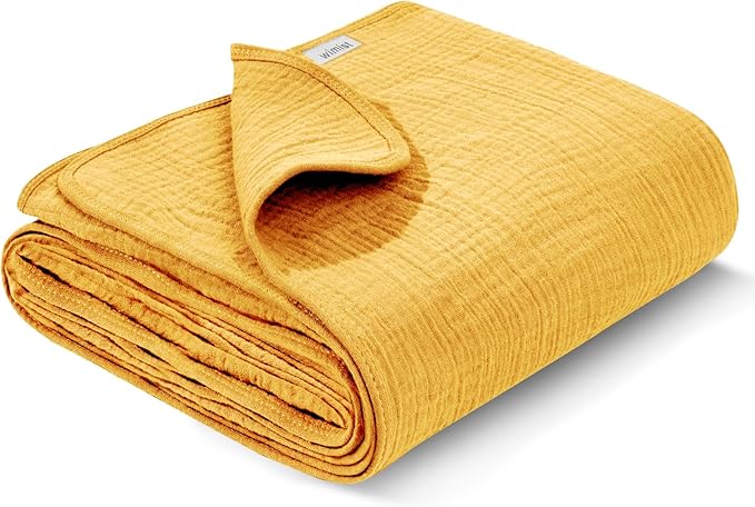 Muslin Swaddle Blankets, Swaddle Blanket for Baby Girls and Boys, Baby Receiving Blankets, Baby Essentials, Suitable for Neutral Newborns and Crib Essentials, Large 40 x 36 inches (Mustard Yellow)