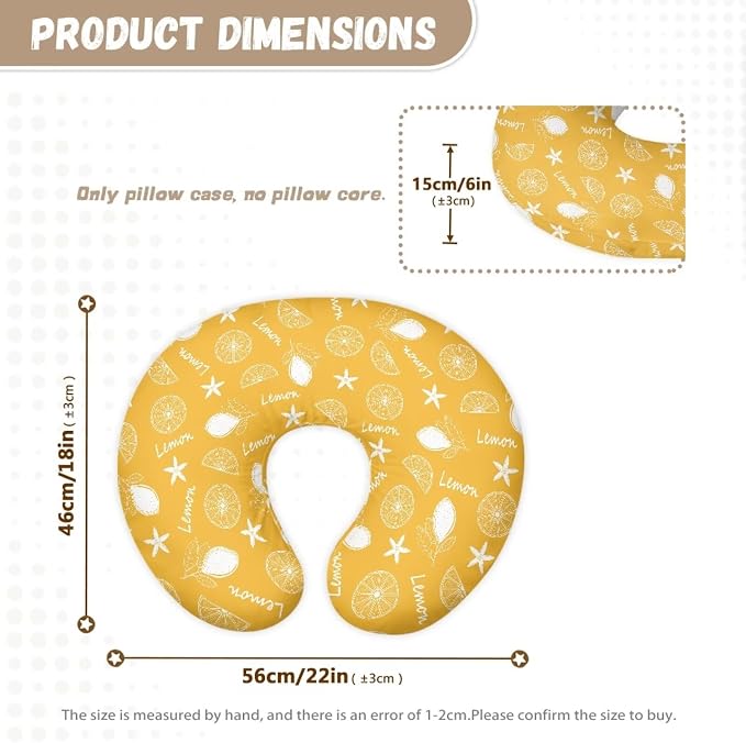 Orange Nursing Pillow Cover，Ultra Soft and Cozy Nursing Pillow Slipcovers for Breastfeeding and Bottle Feeding, Snug Fits for Bopy Pillow, Choice for Mom Lemon Print(Cover Only)