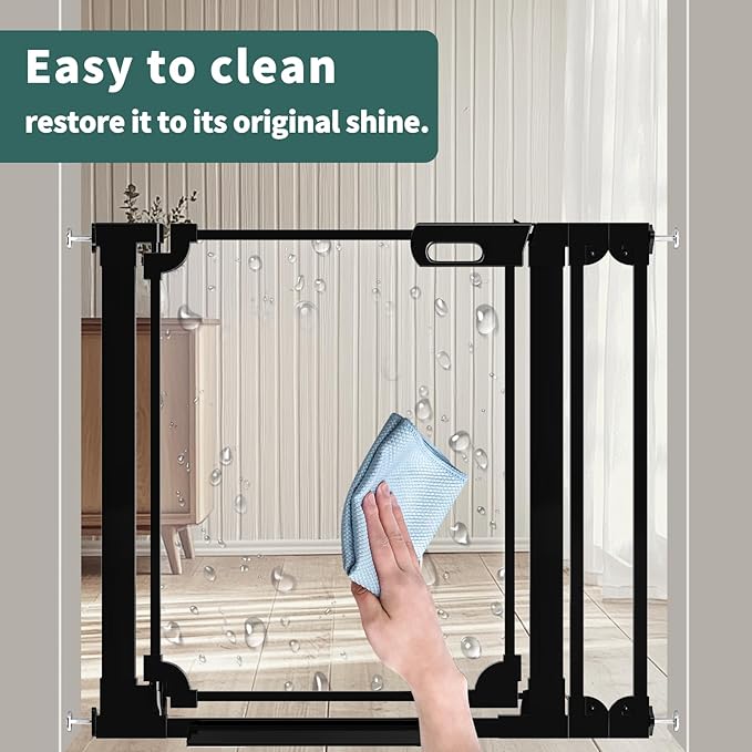 AiWMGL Clear Baby Gate 29.13-37.79" Wide Acrylic Safety Proof Dog Puppy Pet Barrier for Stairs, Transparent Adjustable Pressure Mounted No Drill Auto Close Indoor, Doorways, Hallway,Black