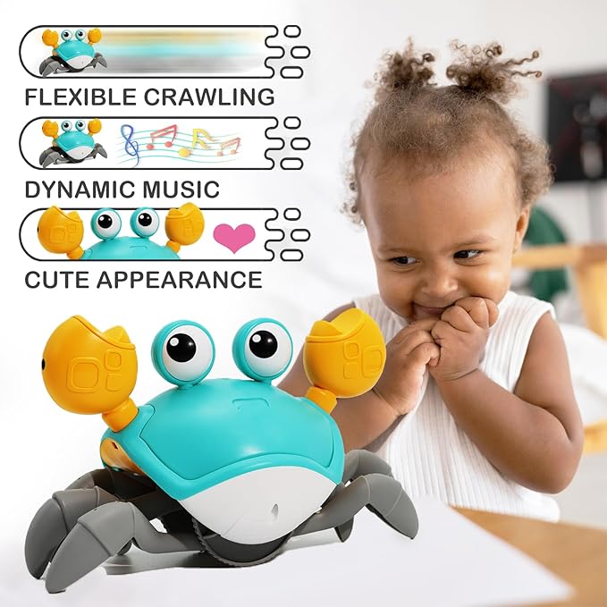 Pbooo Crawling Crab Baby Toy, Interactive Walking Dancing Moving Crab Toy (Infrared Sensing) 3-6 6-12 Months, Toddler Learning Tummy Time Crab, Infant Music Sensory Birthday Gifts