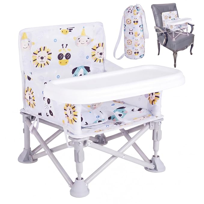 Portable Baby Booster Seat with Tray, Toddler Booster seat for Dining, Camping, Travel, Baby Beach Chair 6 Months to 3 Years Old Indoor Outdoor Use CH2407